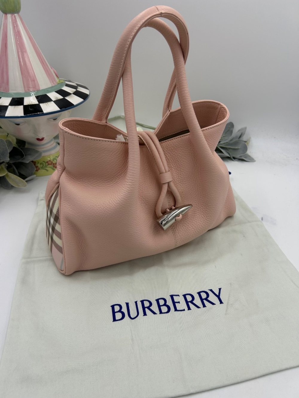 ***************Women’s Burberry London Pink Calfskin Leather Small Loop Tote Bag - Picture 4 of 15